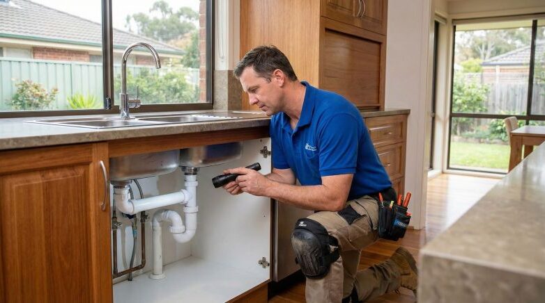 How to Choose the Right Plumber in Sydney Qualifications, Red Flags & Local Tips Licensed Sydney plumber inspecting kitchen pipework.