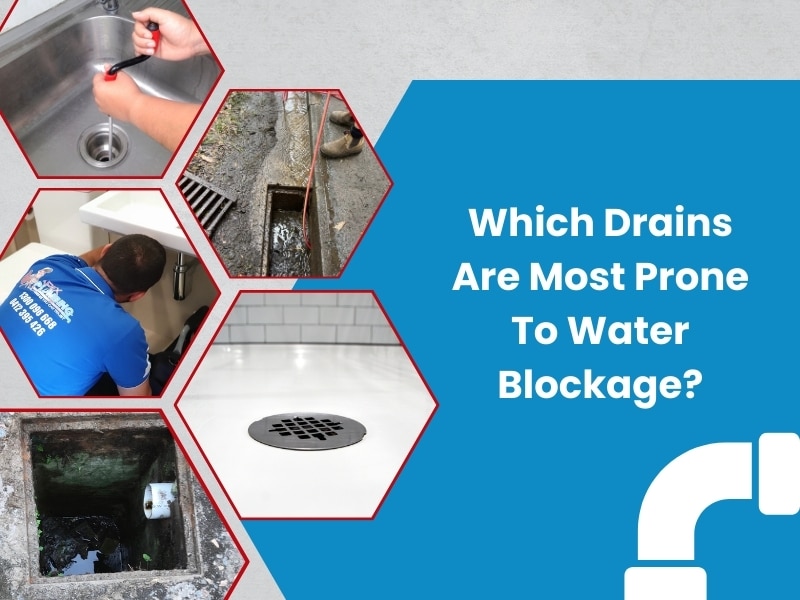 Various drains prone to water blockage, including kitchen sinks, floor drains, and outdoor drains.