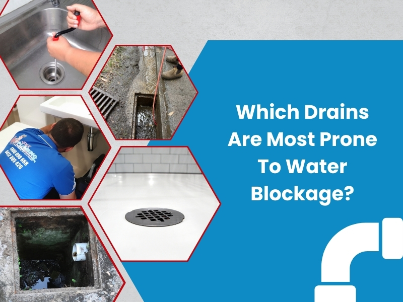 Various drains prone to water blockage, including kitchen sinks, floor drains, and outdoor drains.