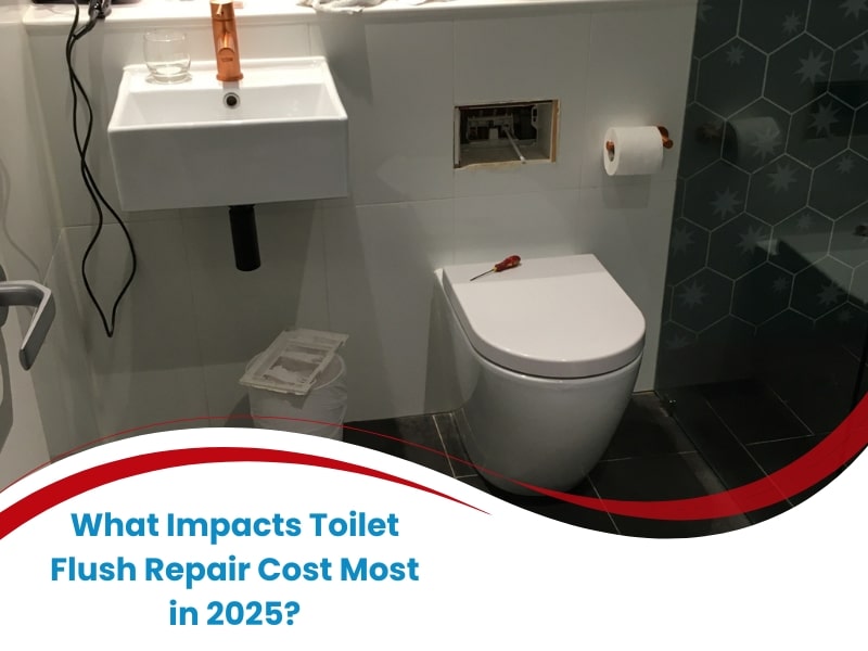Modern toilet under flush system repair showing toilet flush repair cost implications.