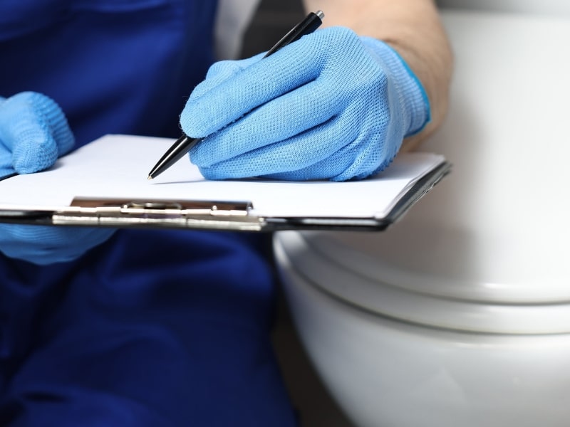 Toilet Bowl Valve Leak checklist by plumber during inspection.