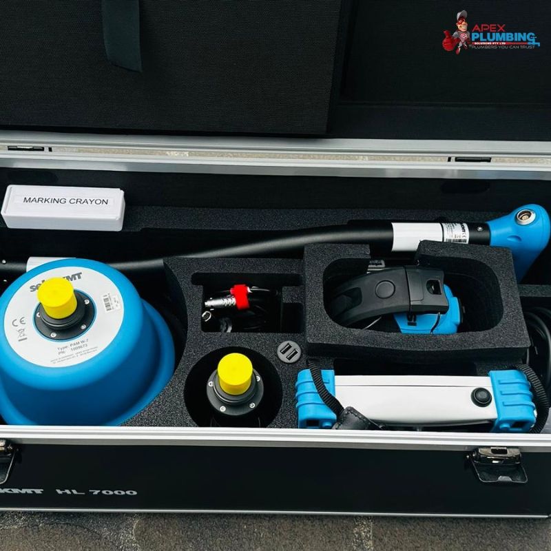 Leak detection equipment kit used to locate hidden plumbing leaks without cutting walls