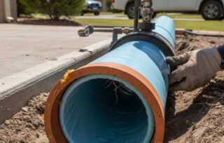 Resin liner being installed during the pipe relining process