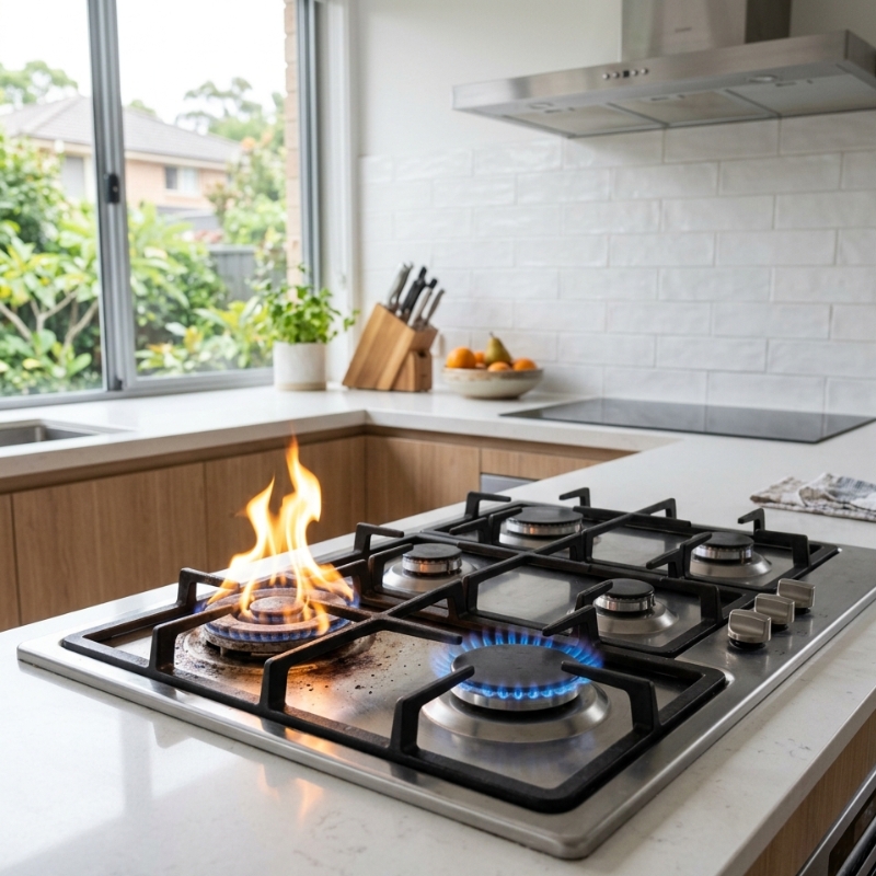 How to tell if your gas appliances are unsafe by checking flame colour and soot on a home gas cooktop