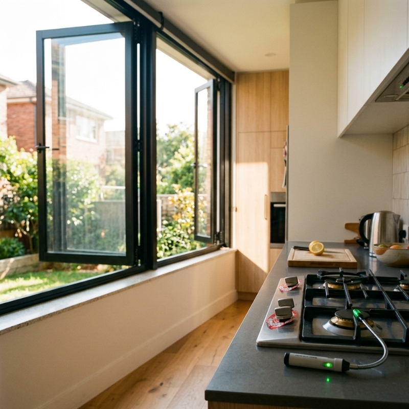 Sydney family safely ventilating kitchen after detecting potential gas leak