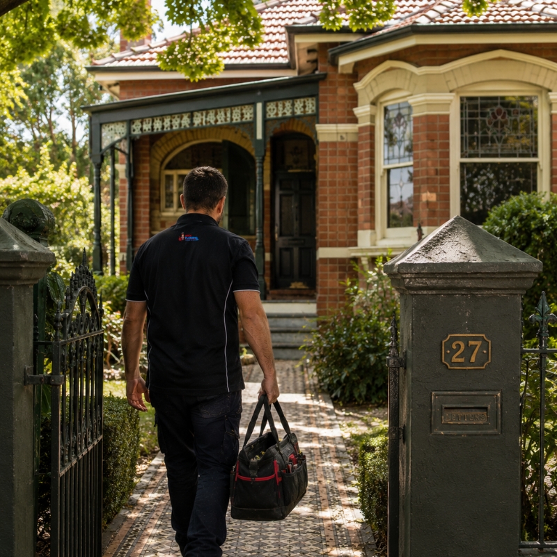 Apex plumber arriving at a Canada Bay Federation home