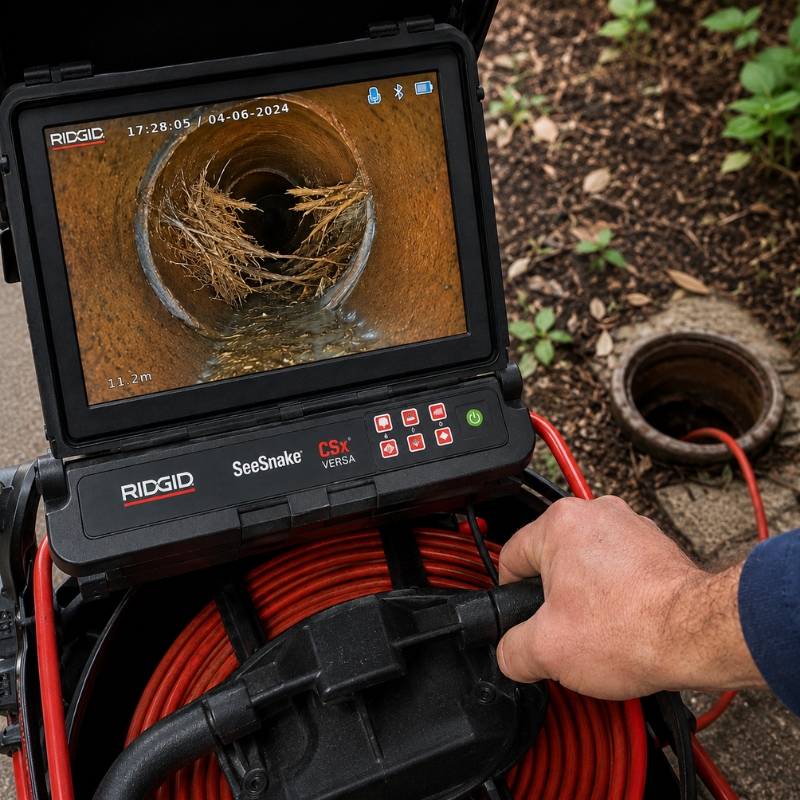 Drain camera footage of tree roots inside a Canada Bay earthenware pipe