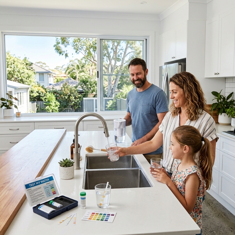 Sydney family tests tap water quality before choosing a household filter.
