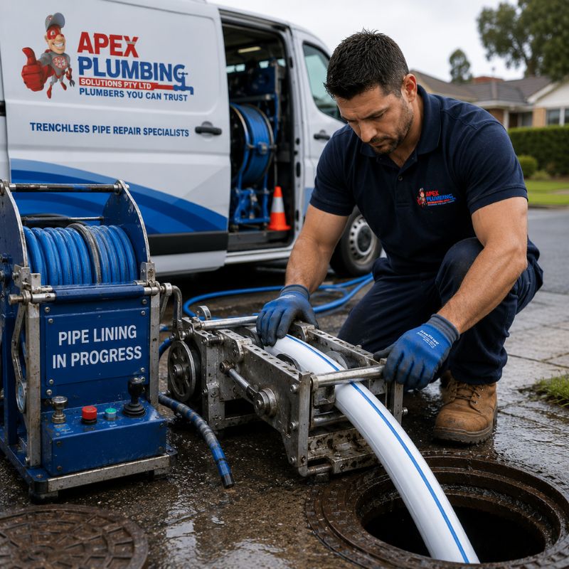 Apex technician installing a trenchless pipe liner in Sydney.