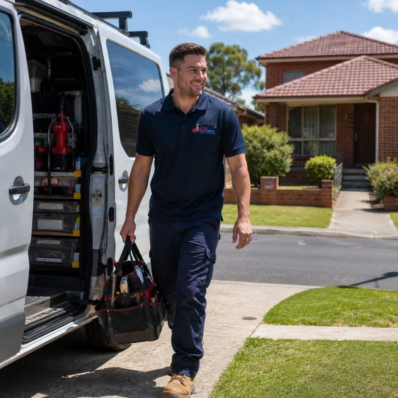 Apex plumber arriving at a Blacktown home