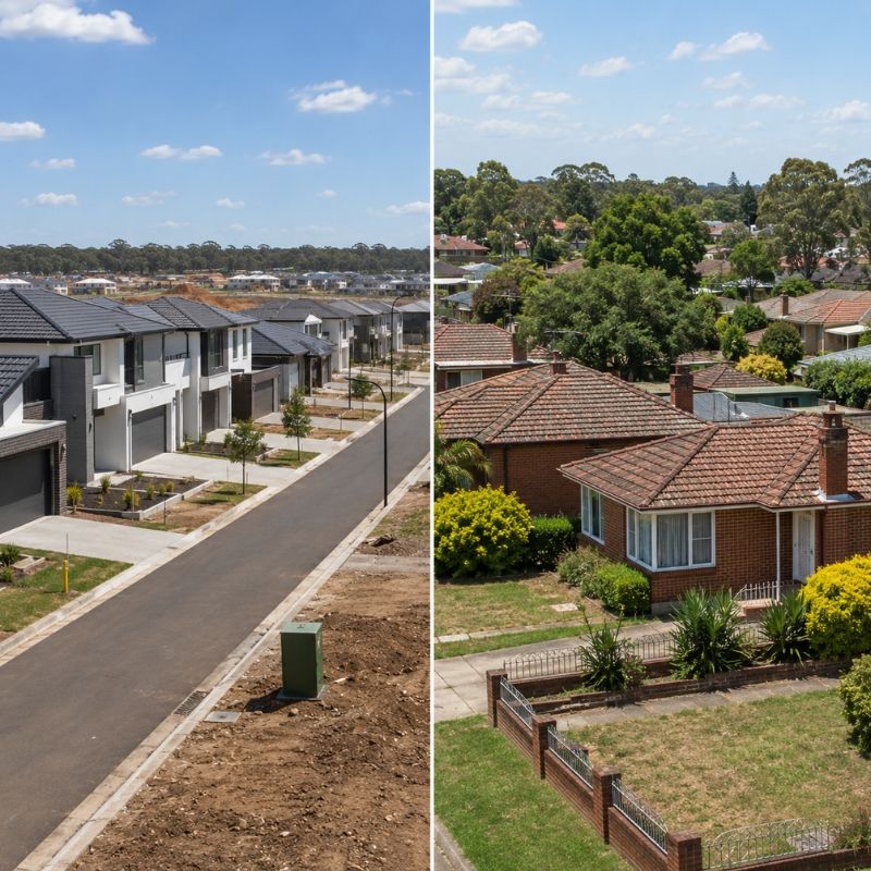 New estate homes and established brick homes across Blacktown