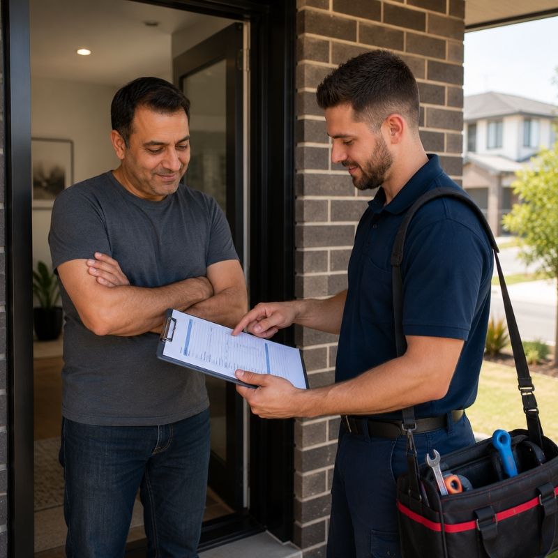 Plumber going through a fixed price with a Blacktown homeowner