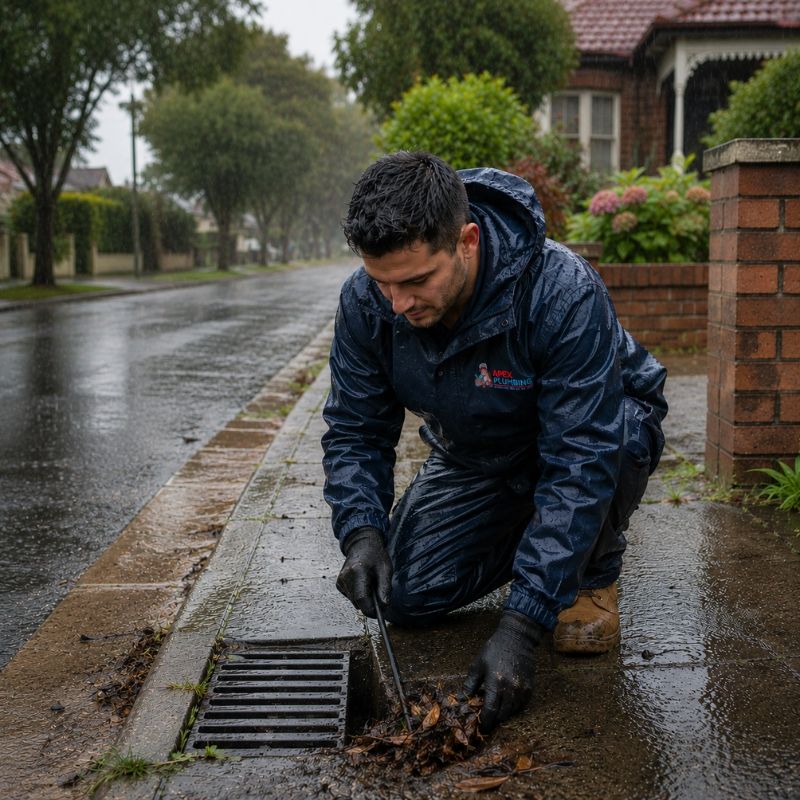 Apex plumber responding to storm drainage at a Canterbury home