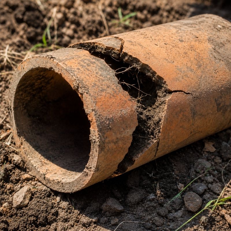 Cracked clay drain pipe removed from a Fairfield yard