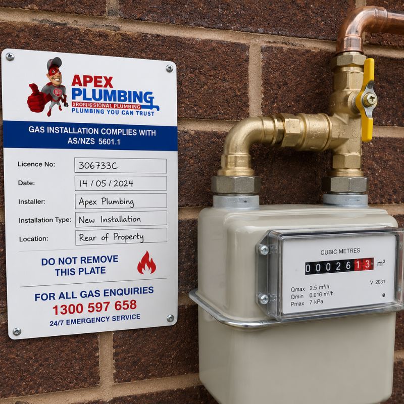 Gas compliance plate fixed near a gas meter after a compliant install