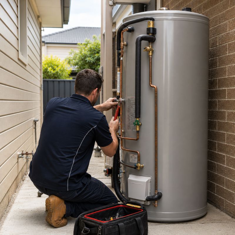 Apex plumber installing a hot water system at a home in Sydney