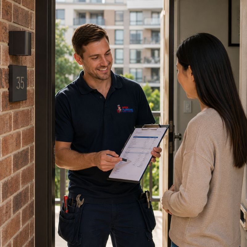Plumber setting out a fixed price with a Hurstville resident