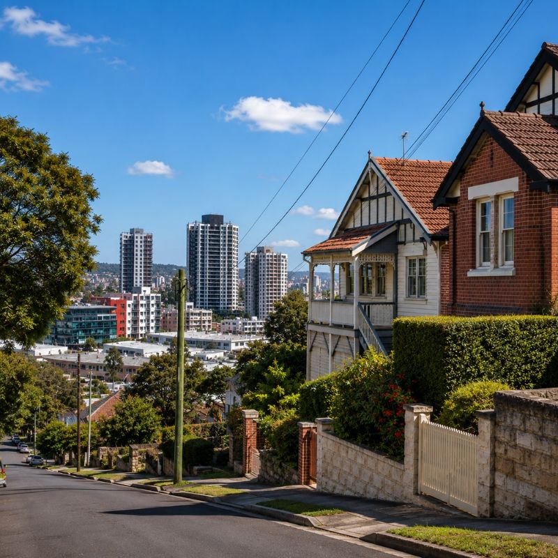 Established homes on Hurstville's sandstone ridge above the town centre