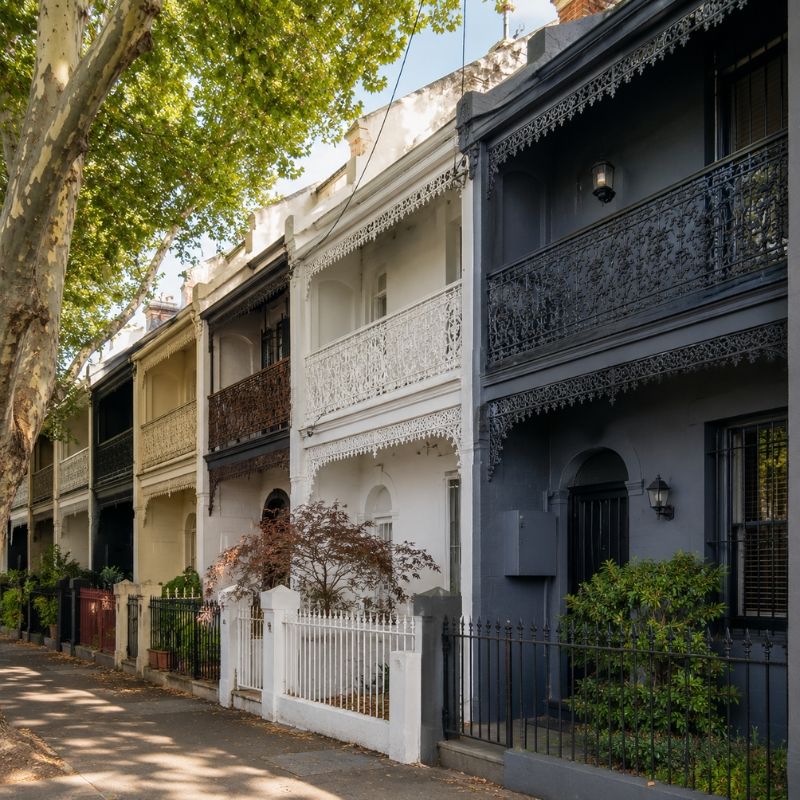 Row of Victorian terraces on a leafy Inner West street