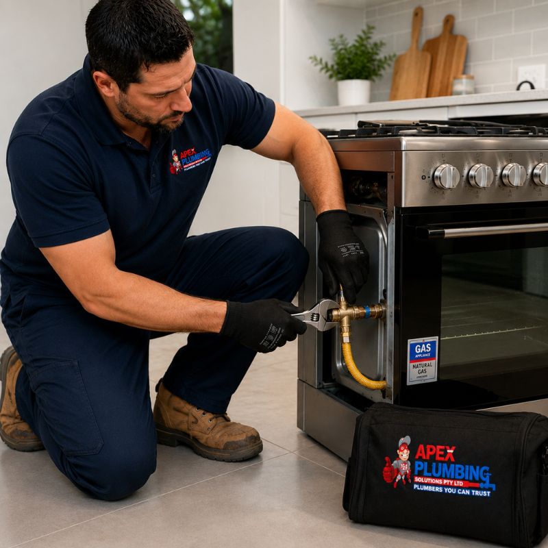Licensed Apex gas plumber connecting a gas appliance in a Sydney home